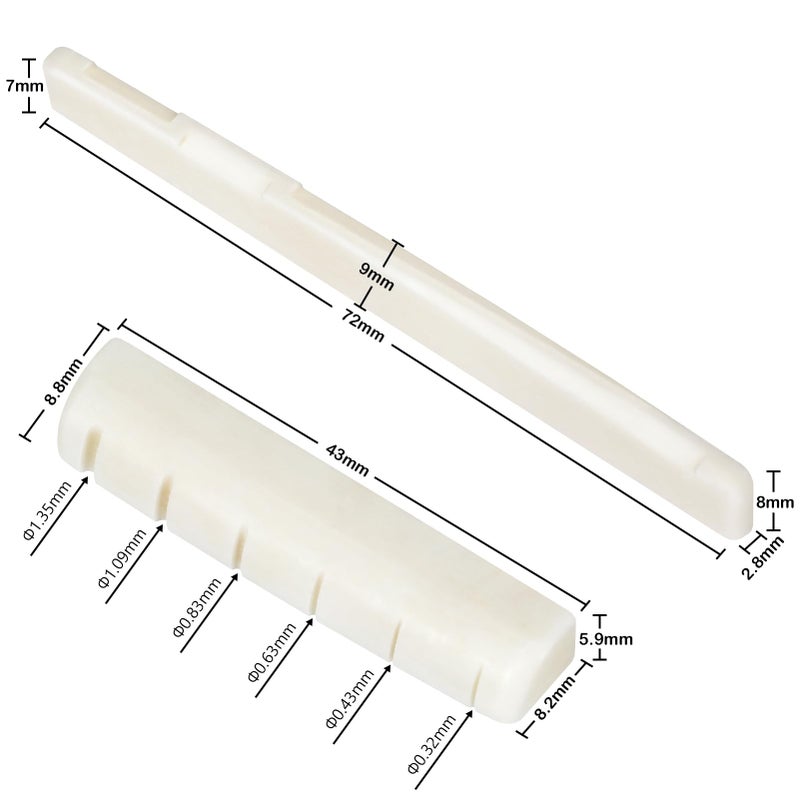 Blisstime 2 Sets (4pcs) 6 String Acoustic Guitar Bone Bridge Saddle and Nut, Made of Real Bone with 9 Pcs Sand Paper, Stainless Steel Needle Files of 13 Sizes - Image 2